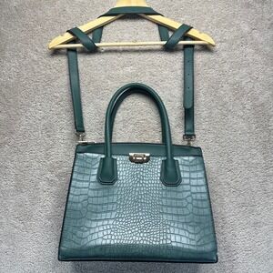 Crocodile Embossed Crossbody Top Handle Tote Bag Gold Hardware‎ Vegan